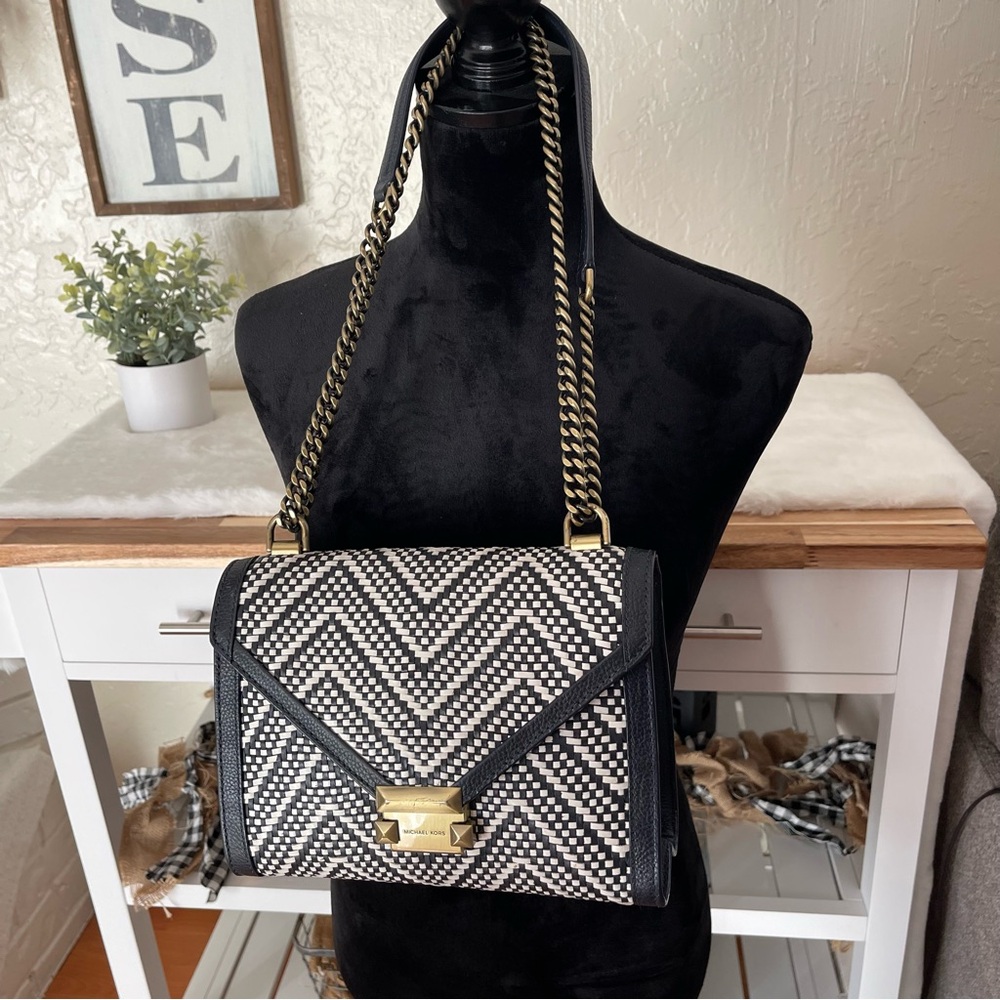 Michael Kors Chevron Woven Patterned Two Way Shoulder Or Crossbody Purse - Picture 4 of 16
